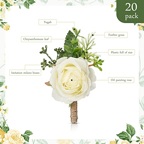 Sherr 20 Pcs Rose Boutonniere for Men Wedding Corsage Rose Groom and Groomsmen Boutonniere with Artificial Flower for Rust...