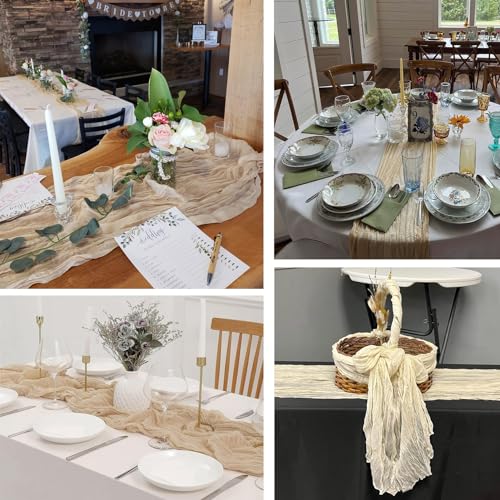 4 Pack Ivory Cheesecloth Table Runner 20 x 120 inch Gauze Table Runners 10 FT Long,Semi Sheer Cheese Cloth Fabric Table Ru...