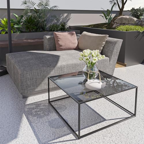 Glass Coffee Tables for Living Room Square Modern Center Table for Small Space,Tempered Glass-top with Sturdy Metal Frame ...