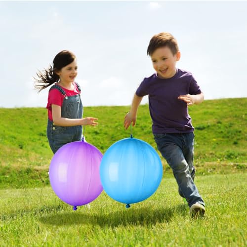 LEEZZIZZ 30Pcs Punch Balloons, Thickened Neon Punching Balloon Heavy Duty Party Favors for Kids with Rubber Band Handle, B...
