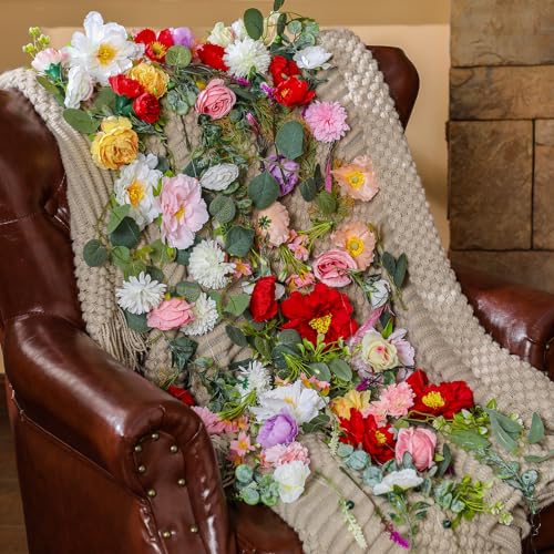 Suncalla 12 Pcs 70.8 ft Flower Garlands Hanging Artificial Wildflower Vine Decor from Ceiling Floating Floral Backdrop Sil...