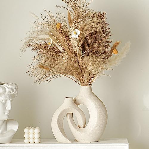 Lvases Snuggle Hollow Ceramic Vase Set of 2, Nordic Modern Boho ins Style Decorative Ceramic Aesthetic Flower Vase for Hom...