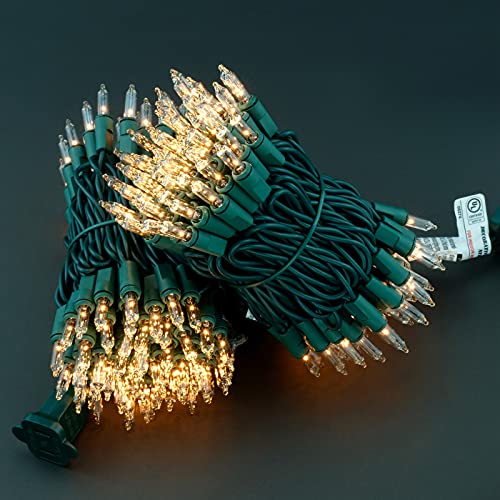 YULETIME 200 Clear Christmas Lights with Green Wire, Pack of 2 Strands of 21 ft 100 Count UL Certified Incandescent Mini S...