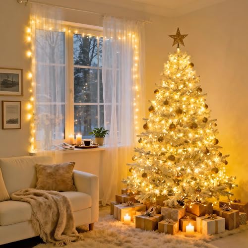 JMEXSUSS 200 LED Christmas Lights Indoor Outdoor, Connectable Warm White Christmas Tree Lights Clear Wire, 66 Ft Twinkle F...