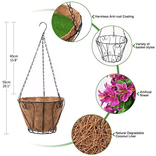 INQCMY Artificial Hanging Flowers in Basket for Spring Summer Outdoor Porch Decoration,UV Resistant Fake Silk Violet in Pl...