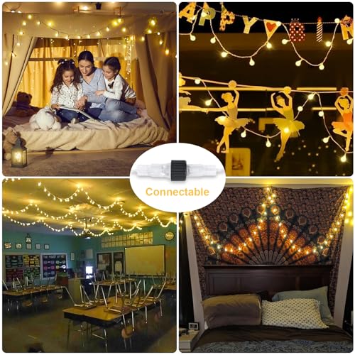 JMEXSUSS 100 LED Connectable Globe String Lights Indoor Bedroom, 33ft Warm White Christmas Lights Plug in with Remote, 8 M...