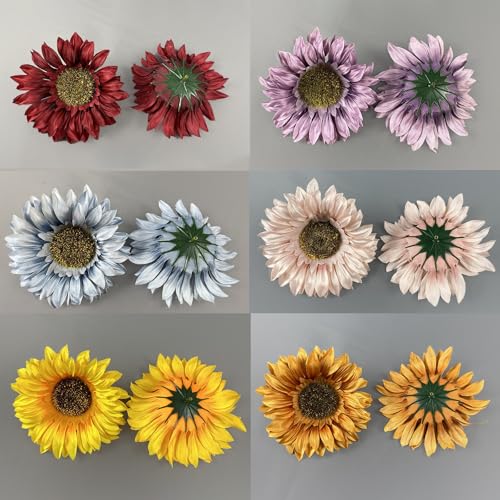 Yiemoge 6pcs Fake Sunflower Heads, 4.7" Sunflowers Artificial Multicolor Silk Flower Heads for Party Baby Shower Wedding G...