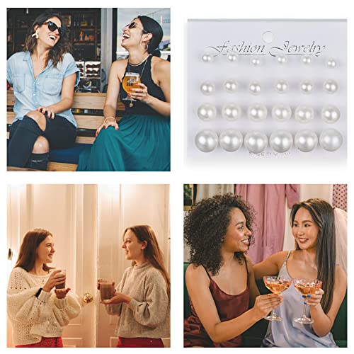 Pearl Earrings Studs for Women, White Pearl CZ Earrings Bridal Simulated Pearl Rhinestone Pearls Stud Earrings Jewelry Set...