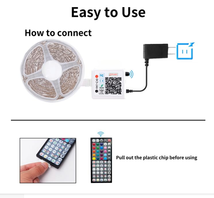 NBBUFF Led Lights for Bedroom 50ft (1 Roll), Color Changing RGB Led Strip Lights with 60 Keys Remote and App Control, Musi...