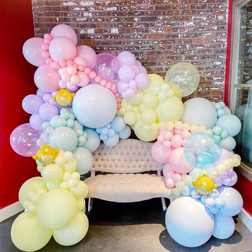 Pastel Balloons,12 Inch Macaron Pink Blue Purple Green Yellow Colorful Confetti Balloons with Ribbon,for Birthday Baby Sho...