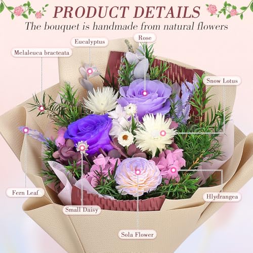Bloom's Diary Preserved Flowers Bouquet, Flowers for Delivery Prime, Birthday Gifts for Women, Wife, Mother, Her (Purple)