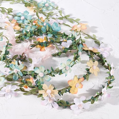 KorViSHOW Fairy Pink Flower Headpiece, Artificial Boho Daisy Floral Headband, Forest Woodland Vine Flower Crown for Women ...