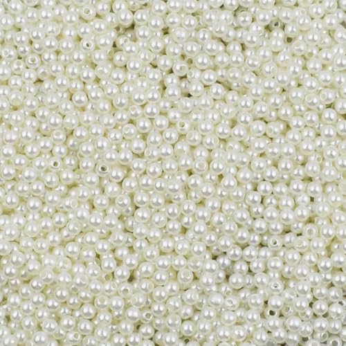 2000 Pieces Ivory Pearl Beads for Jewelry Making 4mm Plastic Pearl Bead Round Loose Pearls Faux Pearls Beads with Hole for...