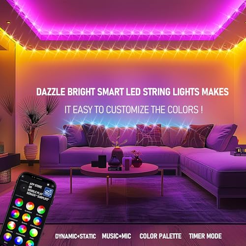 Dazzle Bright Smart Color Changing Christmas Lights, 66FT 200 LED RGB String Lights with Remote & App Controlled, Hallowee...