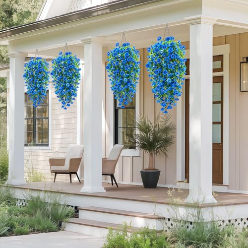 ICX 4PCS Artificial Hanging Flowers for Outdoors,Silk Morning Glory UV Resistant Fake Hanging Flowers,Artificial Flowers f...