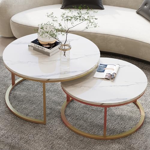 WiberWi Round Coffee Table Nesting Tables Set of 2, Large : Ø 34.0", Small : Ø 26.0", Modern Design Coffee Tables for Livi...