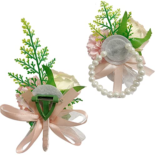 YESKY Wrist Corsage and Boutonniere Set for Bride Groom Bridesmaids Groomsmen Wedding Homecoming Flowers Prom Suit Accesso...