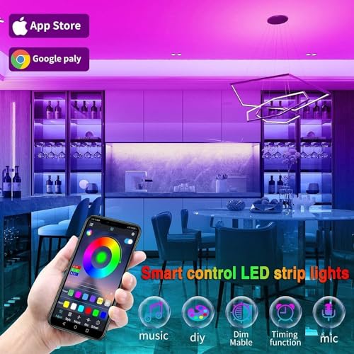 Tenmiro Led Lights for Bedroom 100ft (2 Rolls of 50ft) Music Sync Color Changing Strip Lights with Remote and App Control ...