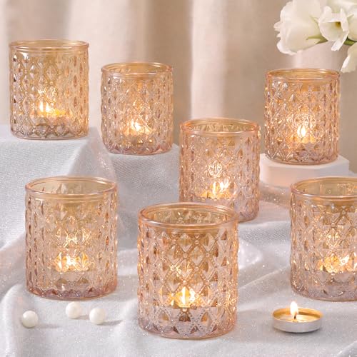 8Pcs Large Votive Candle Holders Gold Tea Light Candle Holders Glass Candle Holder for Wedding, Bridal Shower,Table Center...