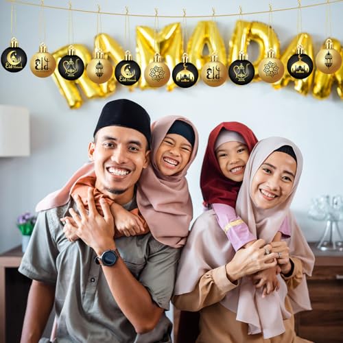 Bememo 24 Pcs Ramadan Ornaments for Tree Eid Al Adha Decoration 1.57 Inches Plastic Ramadan Hanging Ornaments Islamic Moon...