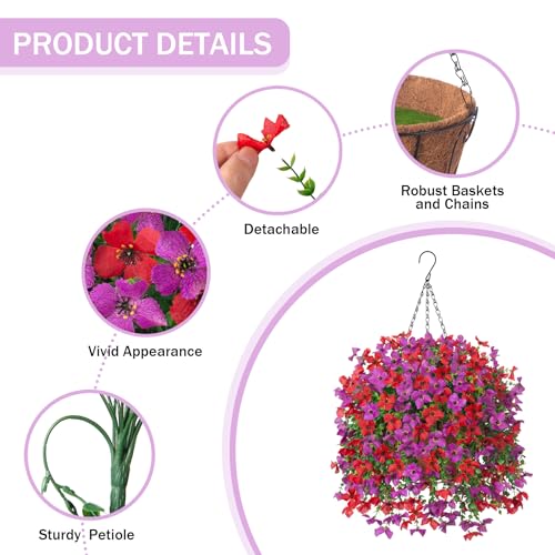 INXUGAO Artificial Hanging Flowers Plants with Basket for Outdoors, Realistic Faux Silk Daisy Flower Eucalyptus for Spring...