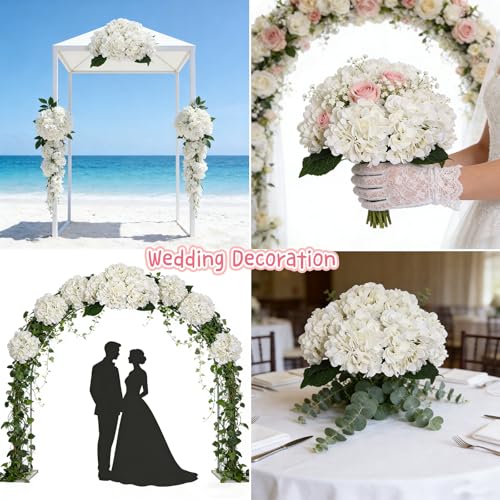 Kimura's Cabin 6pcs Faux White Hydrangeas Fake Flowers Artificial Silk Hydrangea Flower With Stems Bouquets Arrangement fo...