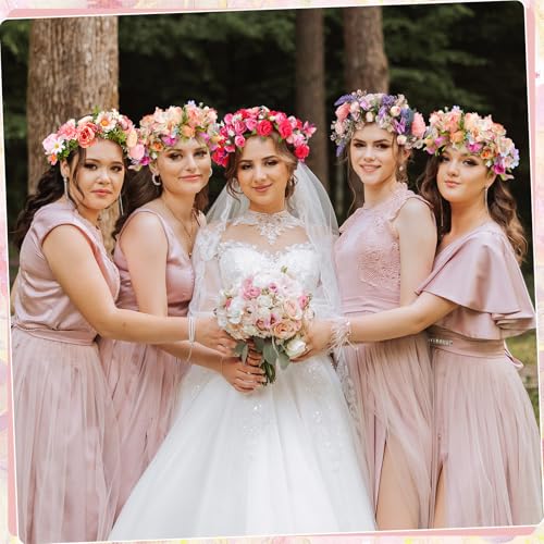 Hoteam 4 Pcs Fairy Flower Crowns for Women Floral Headbands Adjustable Wedding Fairy Floral Crowns for Women Renaissance W...