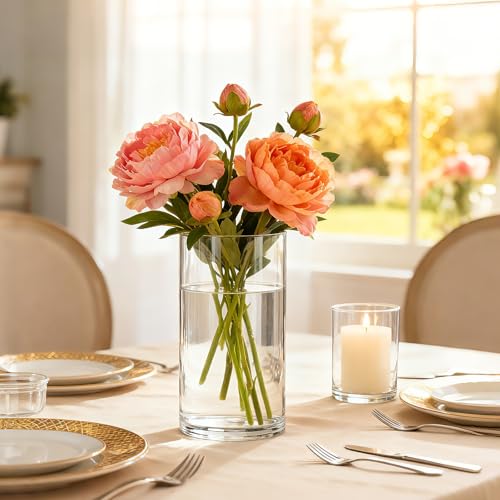 Clear Glass Cylinder Vases for Centerpieces,12pcs 6 inch Glass Candle Cylinders Bulk,Thick Bud Flower Vase & Floating Cand...