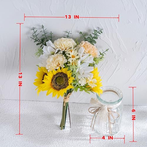 LUEUR Fake Flowers Artificial Sunflowers with Vase, Faux Silk Carnation,Daisy Flowers for Home Office Decorations, Kitchen...