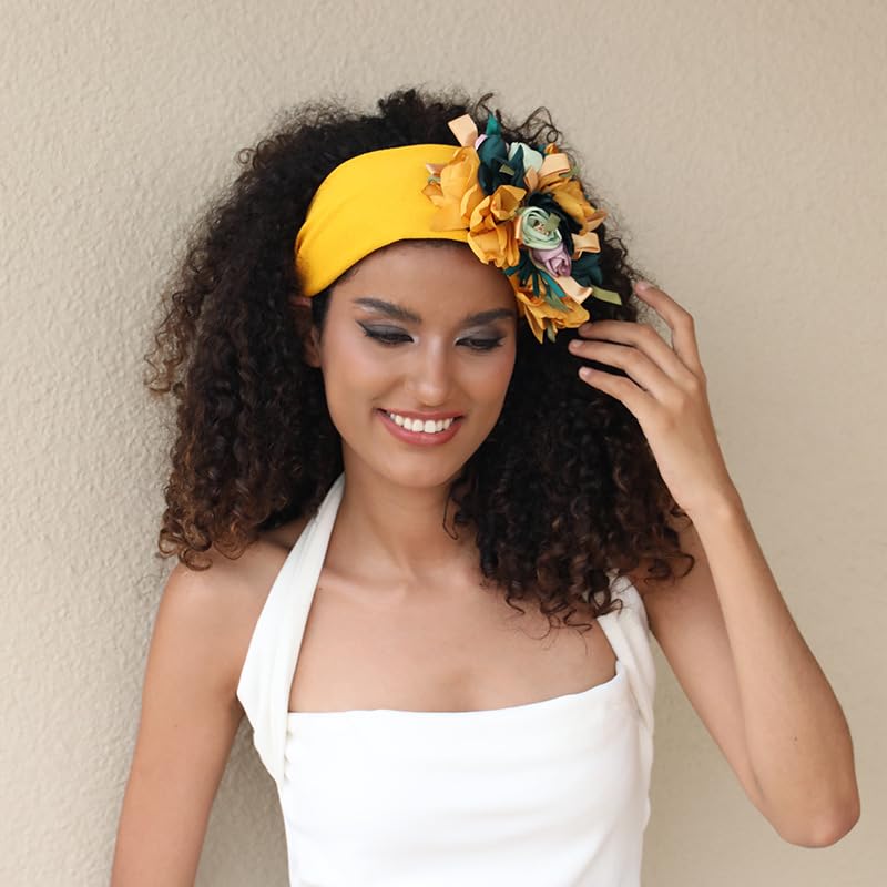 Coridy Flower Headbands for Women Boho Yellow Floral Headband Wide Autumn Wedding Hairband statement Hair Accessories(Yellow)