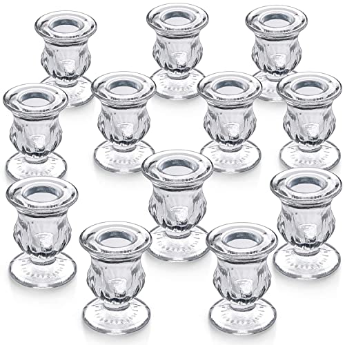 Letine Candlestick Holders Set of 12-2.5" H Taper Candle Holders Bulk - Clear Glass Candle Holder for Rustic Wedding Cente...