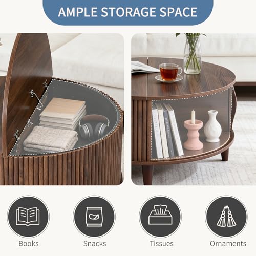 DUMOS Coffee Table, Round Coffee Tables with Storage, Fluted Center Table for Living Room, 31.69" Mid Century Modern Table...