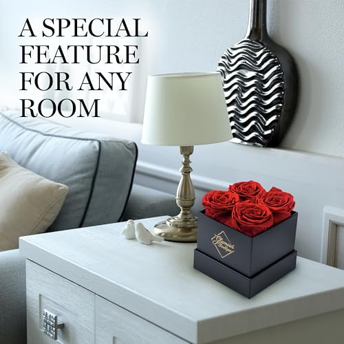 GLAMOUR BOUTIQUE Preserved Roses in a Box, 4 Roses Flowers Decor for Birthday Gift, Preserved Flowers Display, Cased in a ...