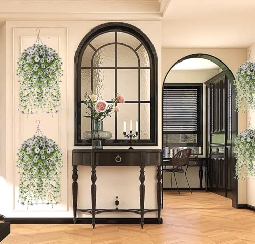 Dakuailo Artificial Hanging Flowers, 4 Pack UV Resistant Silk Flowers for Outdoor Decoration, Faux Plants for Porch, Pati...