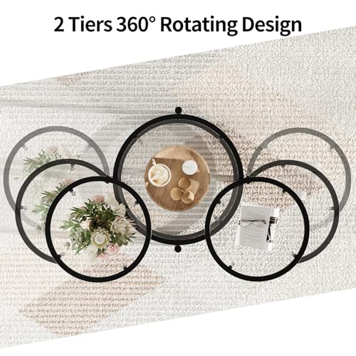 Curlaky Round Glass Coffee Table - 4 Tier Coffee Tables for Living Room with Rotating Top, Circle Coffee Table with Storag...