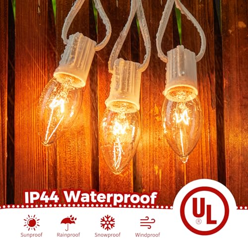 Brightown 25 Feet C9 Bulb String Lights Outdoor White Christmas Lights for Outdoor Patio Room Christmas Party Backyard Dec...