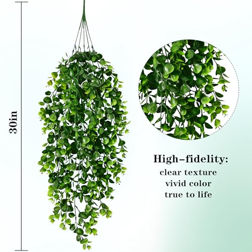 Waipfaru 4Pcs Fake Hanging Plants 2.7ft Fake Plants Eucalyptus Leaves UV Resistant Fake Vines Ivy Artificial Plants Outdoo...