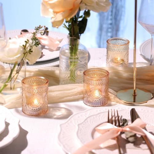 Lanttu Gold Votive Candle Holder Set of 12, Glass Tea Lights Candle Holders for Wedding Table Centerpieces, Birthday Parti...