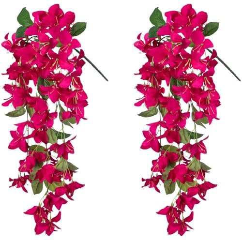2PCS Bougainvillea Artificial Hanging Flowers Plants for Outdoors Outside Fall Decoration, Faux Silk Flowers Fake Vines UV...