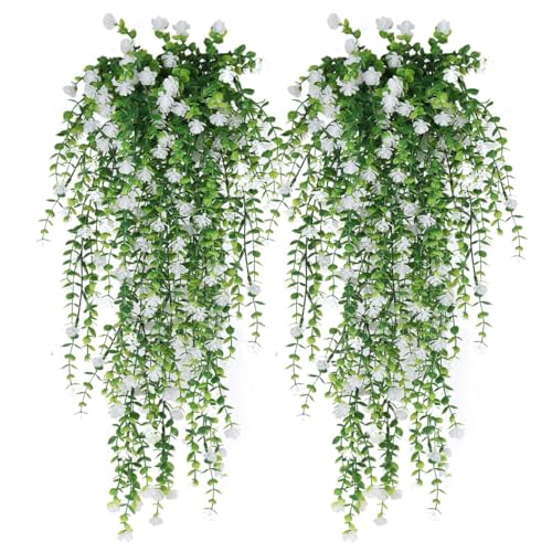 WEIDOLLAR Artificial Hanging Flowers for Outdoor Indoor Decor, 6 Packs Fake Eucalyptus Vine Faux Flower Greenery Garland P...