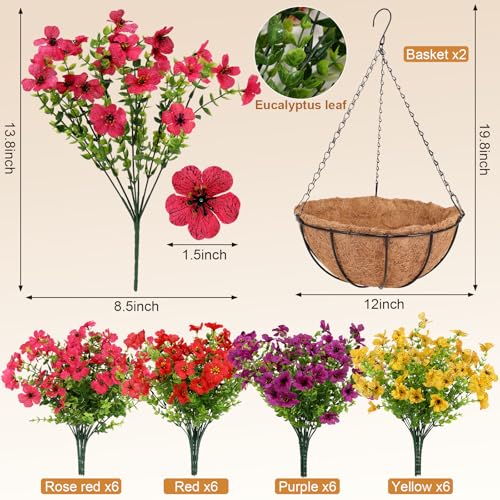 Geegoods 2 Set Artificial Hanging Flowers for Outdoors, UV-Resistant Fake Hanging Baskets, Realistic Hanging Planters for ...