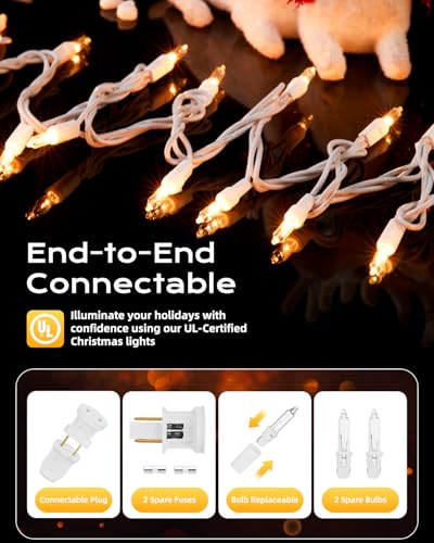 Brightown Christmas Lights, 100-Count 25ft Clear Incandescent Bulb Mini String Lights for Indoor Holiday Decor, Christmas ...