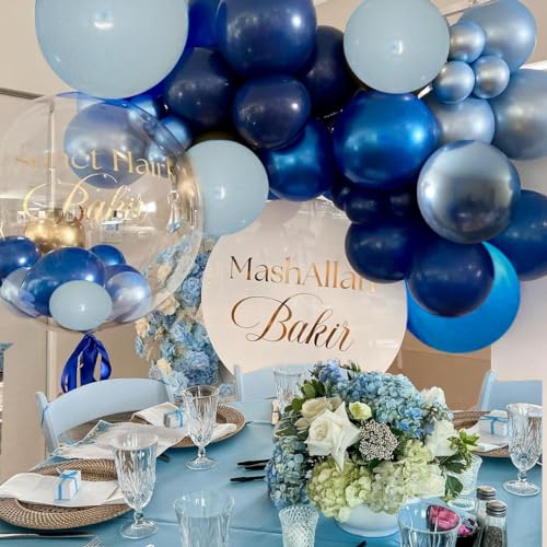 Blue Balloons Metallic Blue Balloon, 60Pcs 12Inch Chrome Blue Balloons Kit Macaron Light Pearl Navy Blue Latex Balloons fo...
