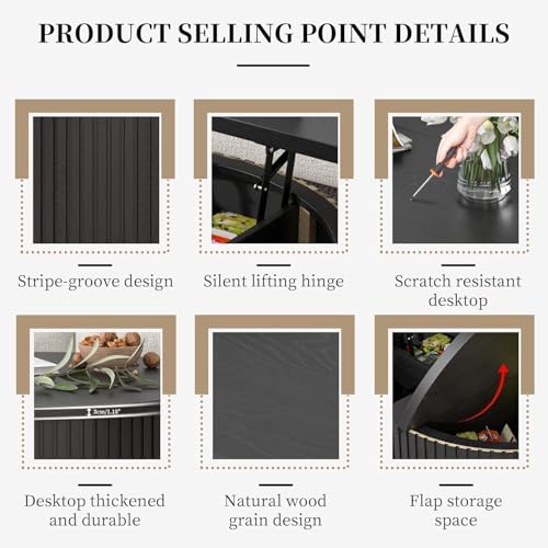 Fsbecl Fluted Lift Top Coffee Table with Hidden Storage, 31.6 Inch Round Coffee Tables for Living Room, Modern Circle Wood...