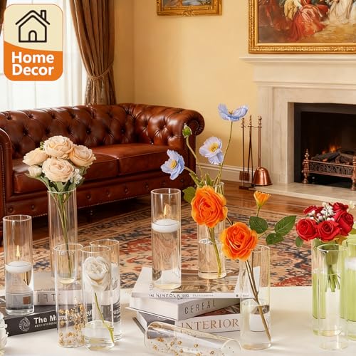 16Pcs Glass Cylinder Bud Vases for Centerpieces,7.7 In Tall Clear Flower Vases in Bulk,Glass Small Vases Floating Candle H...