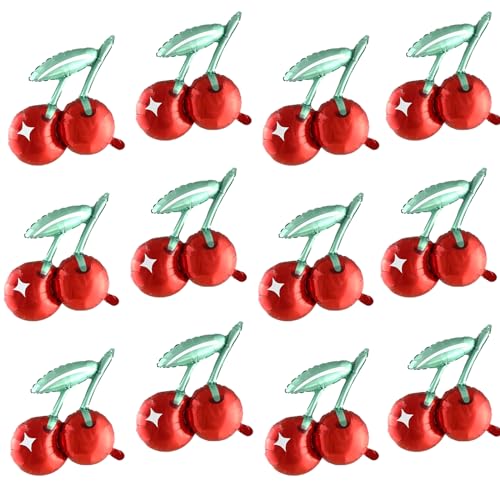 Gallasy 12pcs Cherry Balloon, 21inch Foil Cherry Fruit Balloon for Birthday, Baby Shower, Gender Reveal Party Decoration, ...