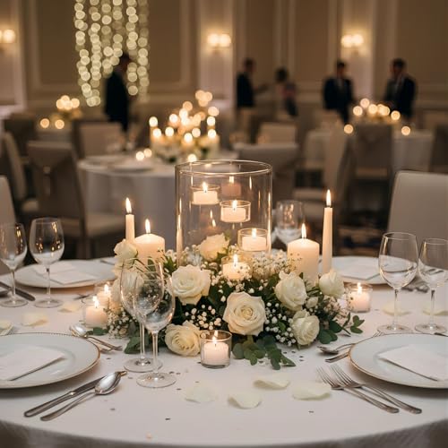 Glass Cylinder Hurricane Candle Holder for Tea Light Pillar Candle Holders Table Centerpiece, Clear Decorative Geometric C...