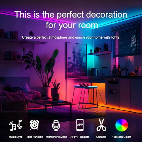 HBOWMDJIA Led Lights for Bedroom 200 FT (2 Rolls 100 FT), with Remote and Application Control RGB Color Changing LED Strip...