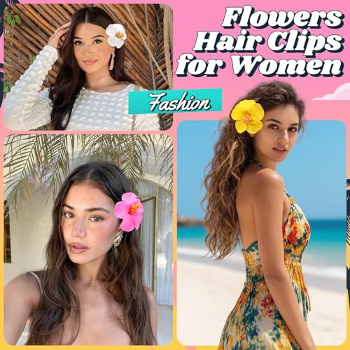 VOBOBE 5pcs Hawaiian Flower Hair Clips for Women, Plumeria Hibiscus Rose 3.5 Inch Artificial Floral Girls Clips Hair Acces...