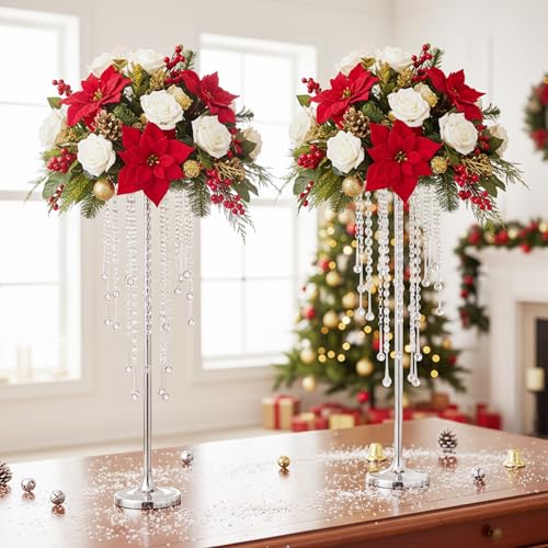 29.5" Tall Flower Stands for Wedding Centerpieces, Set of 10 Silver Metal Flower Candle Holders, Elegant Vases with Chande...